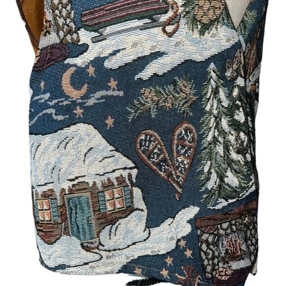 Backroad Blues Winter Scene Tapestry Vest With Satin Backing Vintage Womens Sz L - Picture 5 of 11